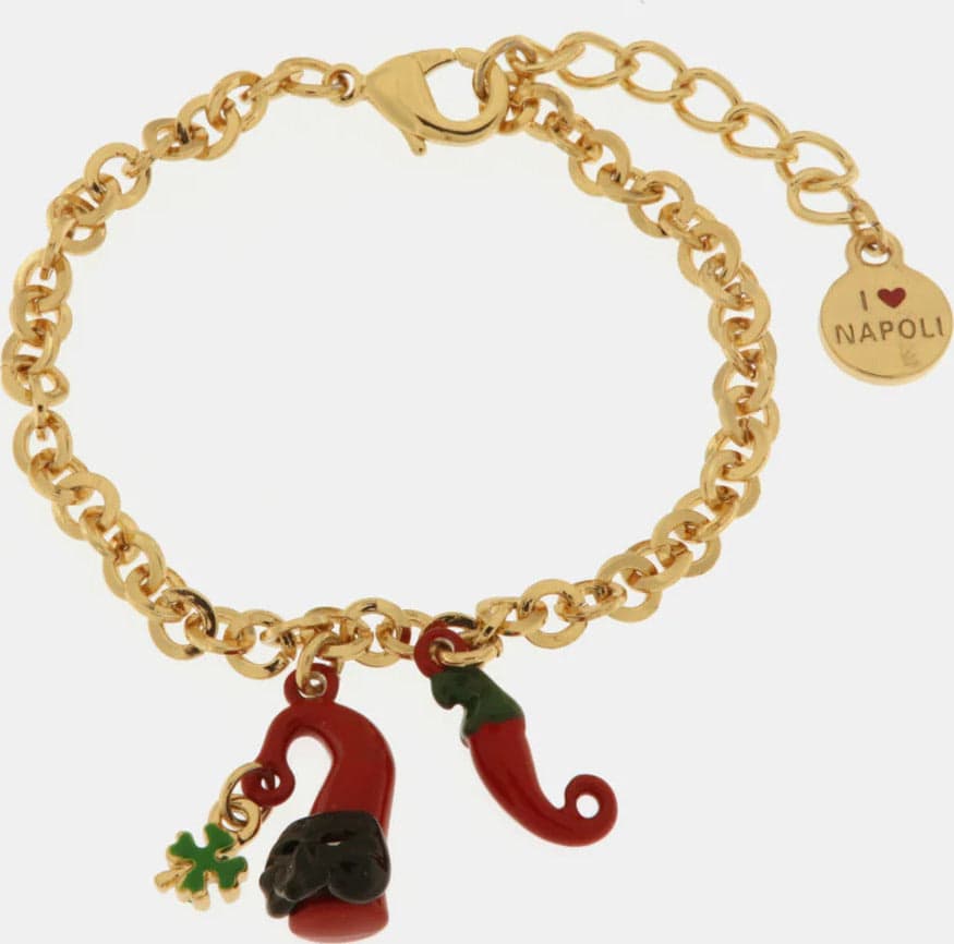 BySimon-----Bracciale-in-Metallo-con-cornetto-portafortuna-in-smalto-rosso-e-quadrifoglio