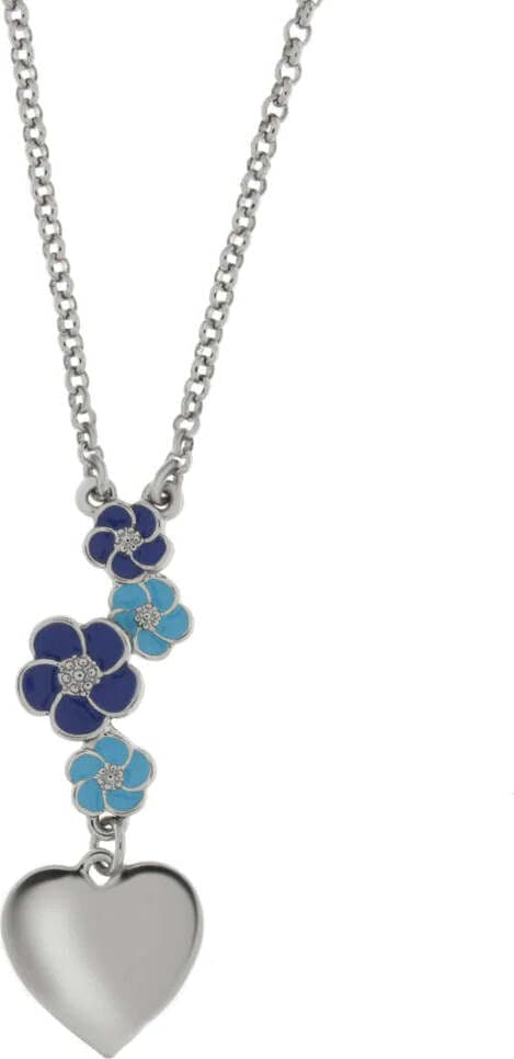BYSIMON-----Collana-in-Metallo-con-fiori-blu-e-cuori-pendente