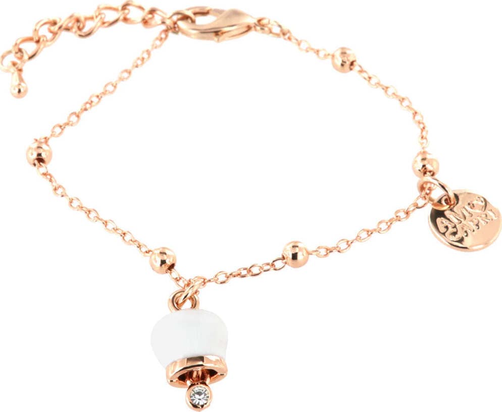 BYSIMON----Bracciale-in-Metallo-con-campanella-portafortuna-pendente,-impreziosita-da-smalto-bianco-e-punto-luce