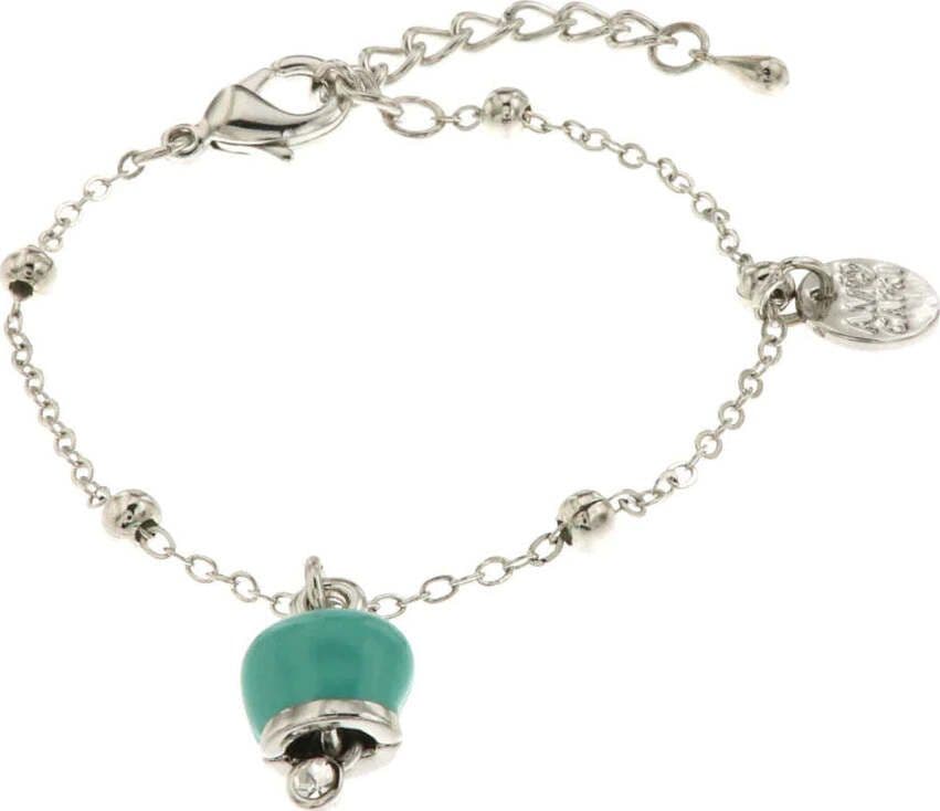 BySimon---Bracciale-in-Metallo-con-campanella-portafortuna-pendente,-impreziosita-da-smalto-verde-acqua-e-punto-luce