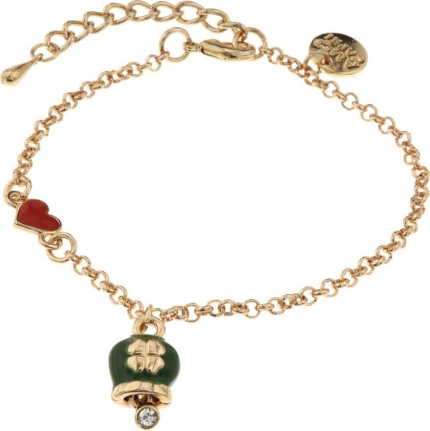 BYSIMON - Bracciale in Metallo con cuore e campanella portafortuna verde con quadrifoglio