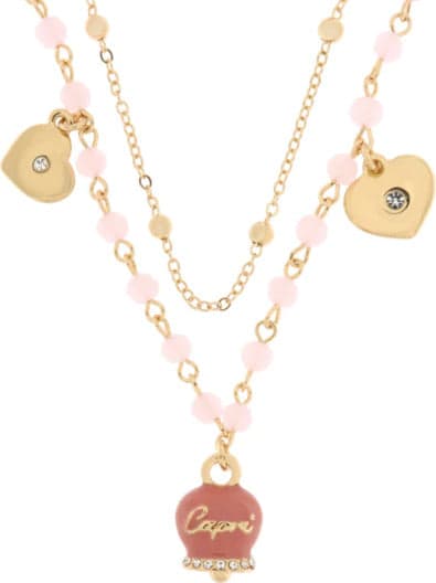 BYSIMON---Collana-in-Metallo-con-campana-smaltata-rosa-e-cuoricini-pendenti