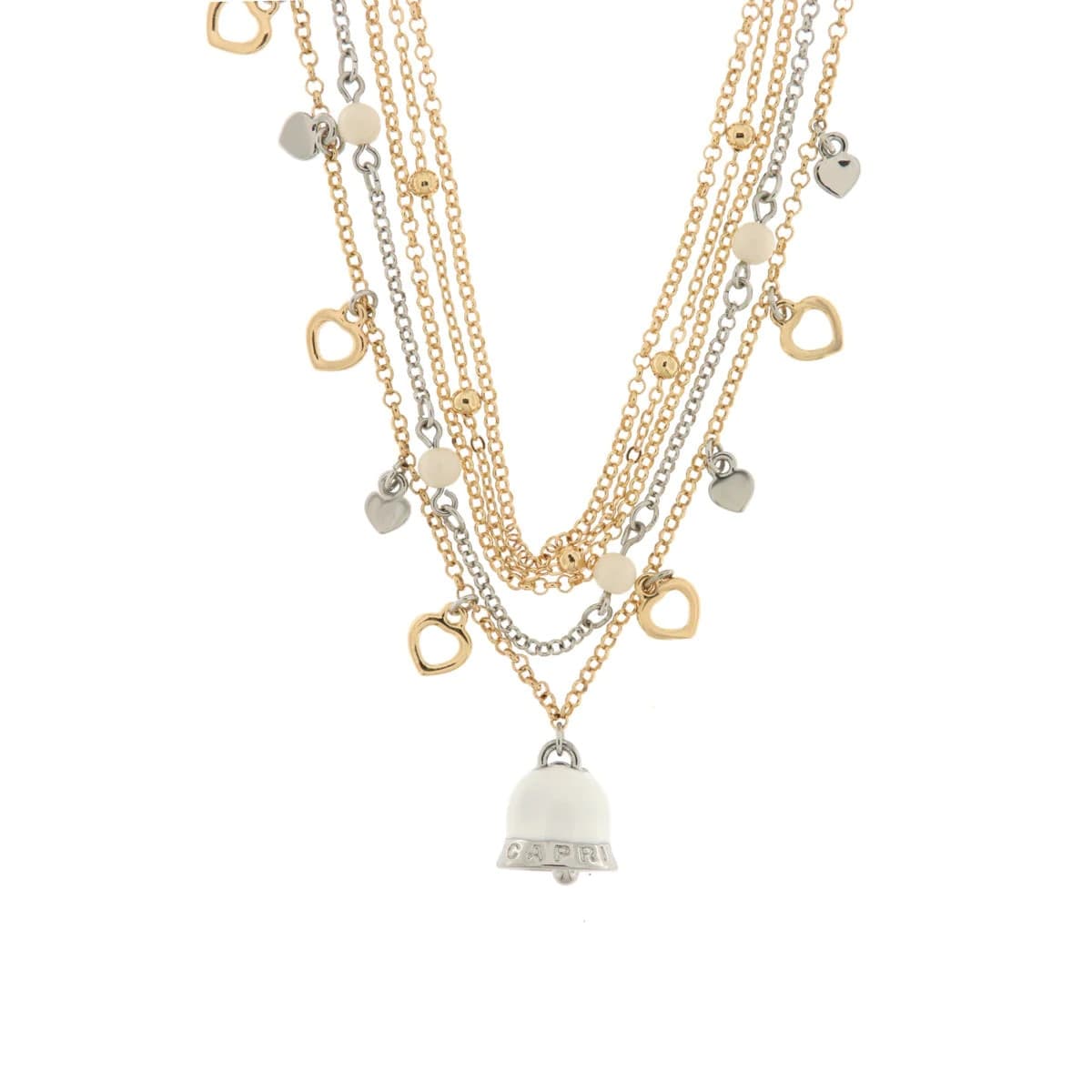 BYSIMON - Collana in Metallo con cuori e campana bianca pendenti