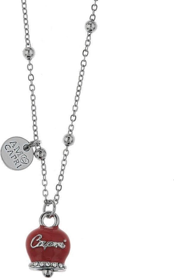 BYSIMON----Collana-in-Metallo-maglia-a-pallini-con-campanella-rossa-e-scritta-Capri
