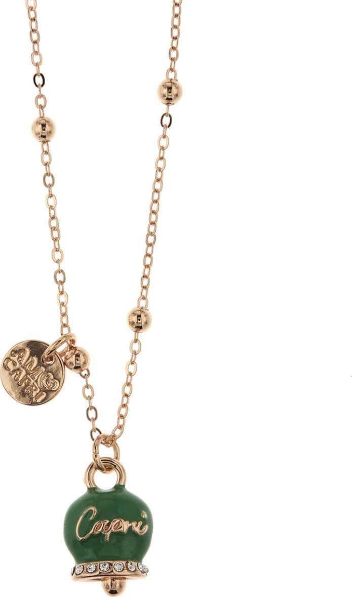 BYSIMON---Collana-in-Metallo-maglia-a-pallini-con-campanella-verde-e-scritta-Capri