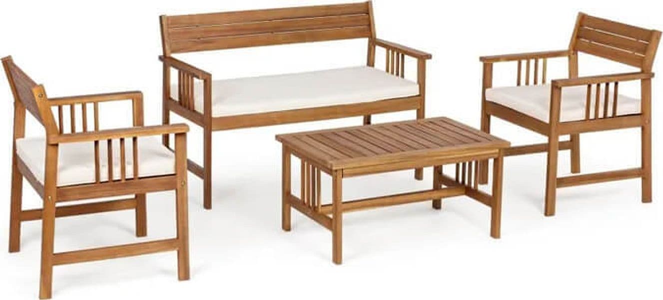CAESAR - salotto da giardino in legno massiccio di acacia 2 posti completo di cuscini Marrone
