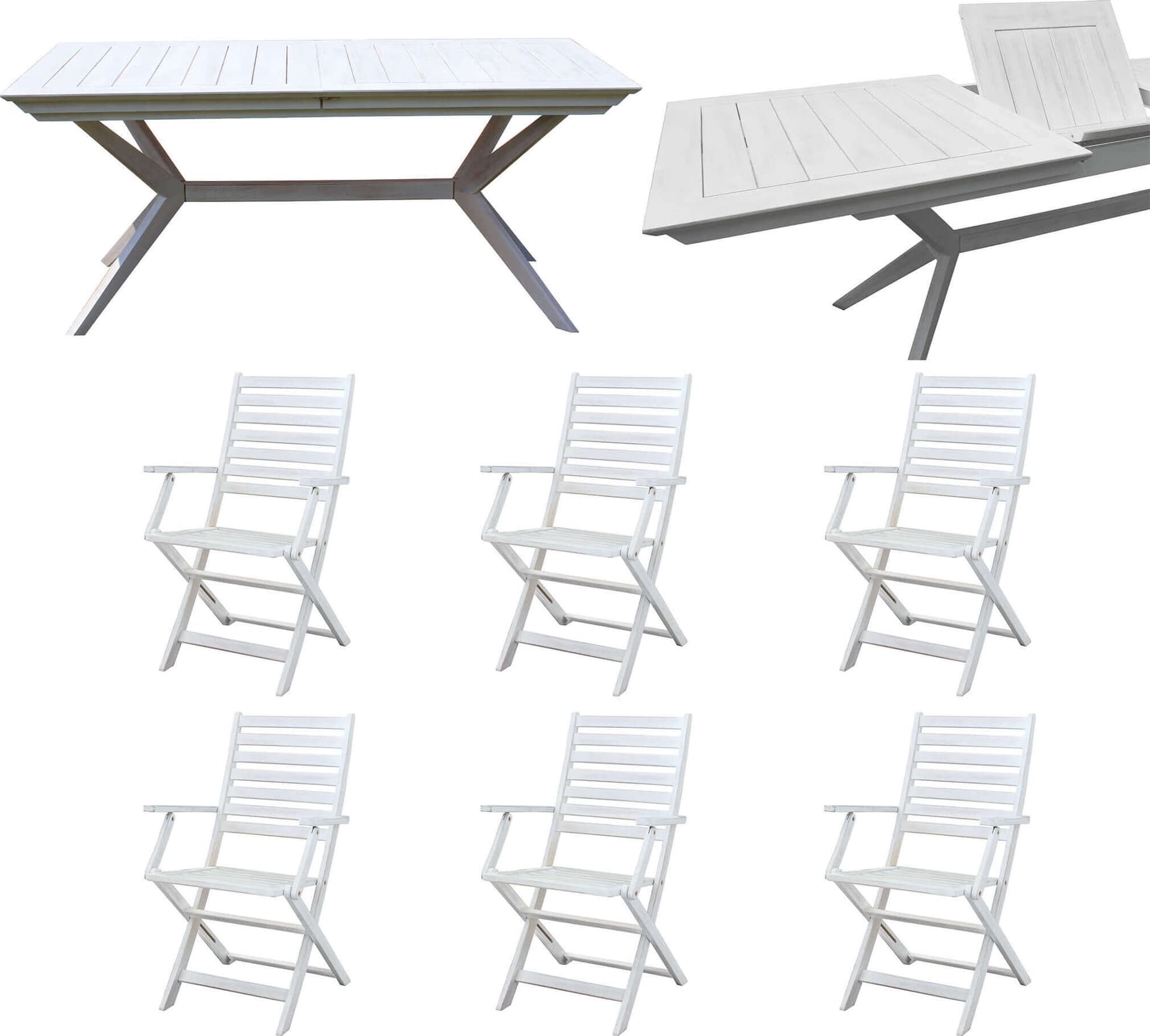 CAESAR---set-tavolo-da-giardino-allungabile-150/200x90-compreso-di-6-poltrone-in-legno-massiccio-di-acacia-Bianco-Milani-Home