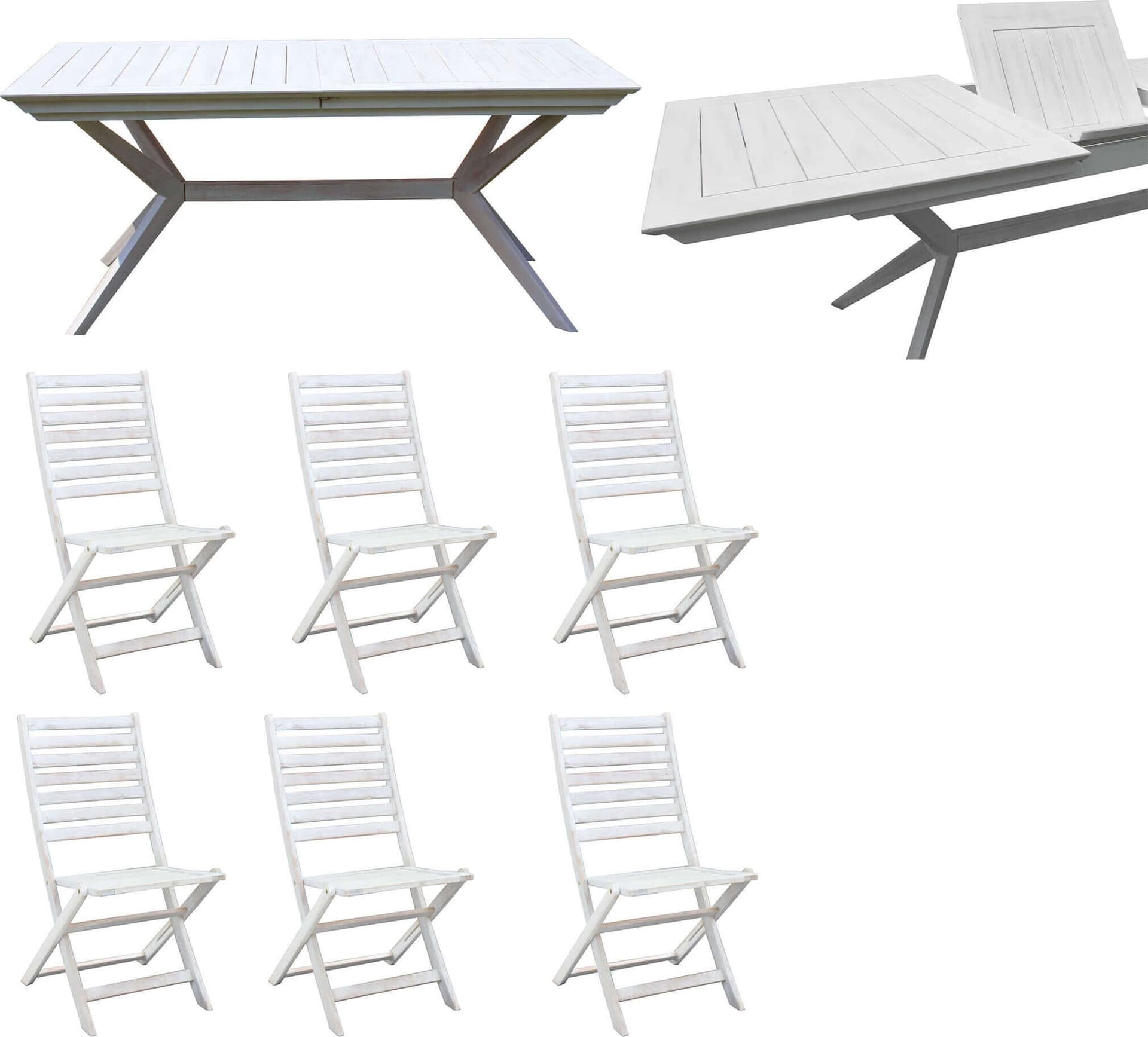 CAESAR---set-tavolo-da-giardino-allungabile-150/200x90-compreso-di-6-sedie-in-legno-massiccio-di-acacia-Bianco-Milani-Home