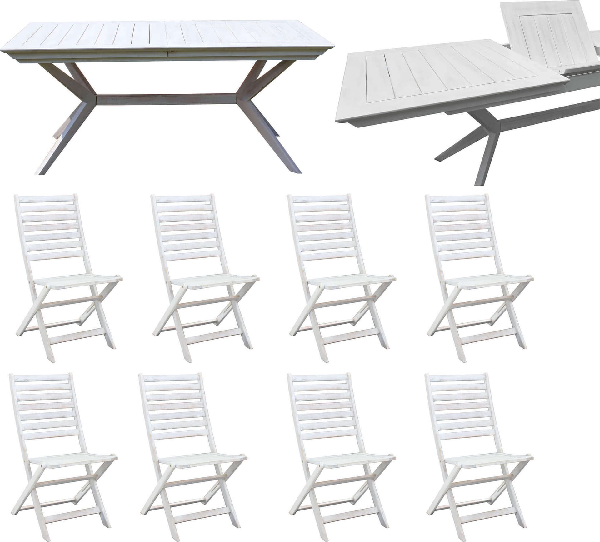 CAESAR---set-tavolo-da-giardino-allungabile-150/200x90-compreso-di-8-sedie-in-legno-massiccio-di-acacia-Bianco-Milani-Home