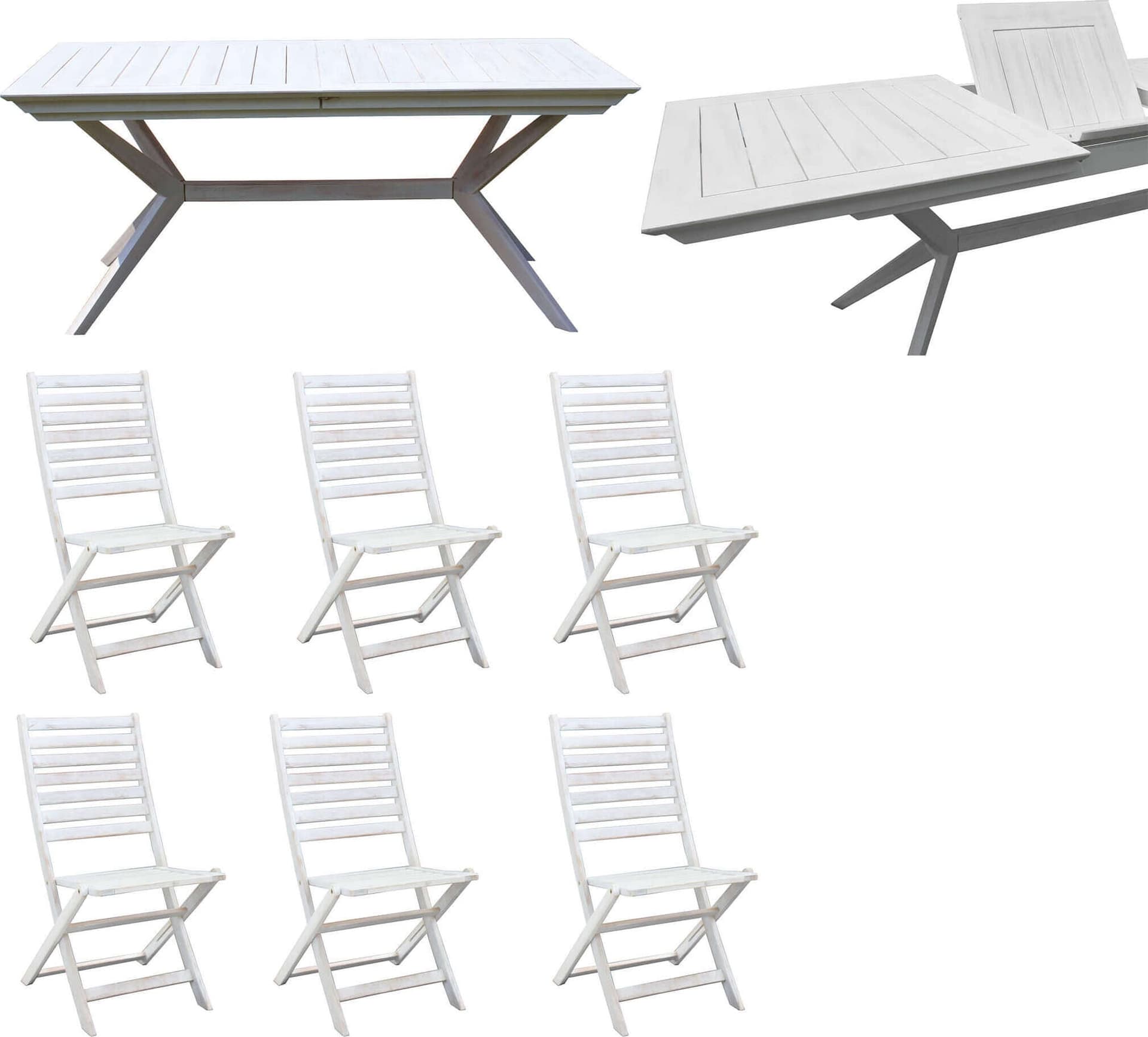 CAESAR---set-tavolo-da-giardino-allungabile-180/240x90-compreso-di-6-sedie-in-legno-massiccio-di-acacia-Bianco-Milani-Home