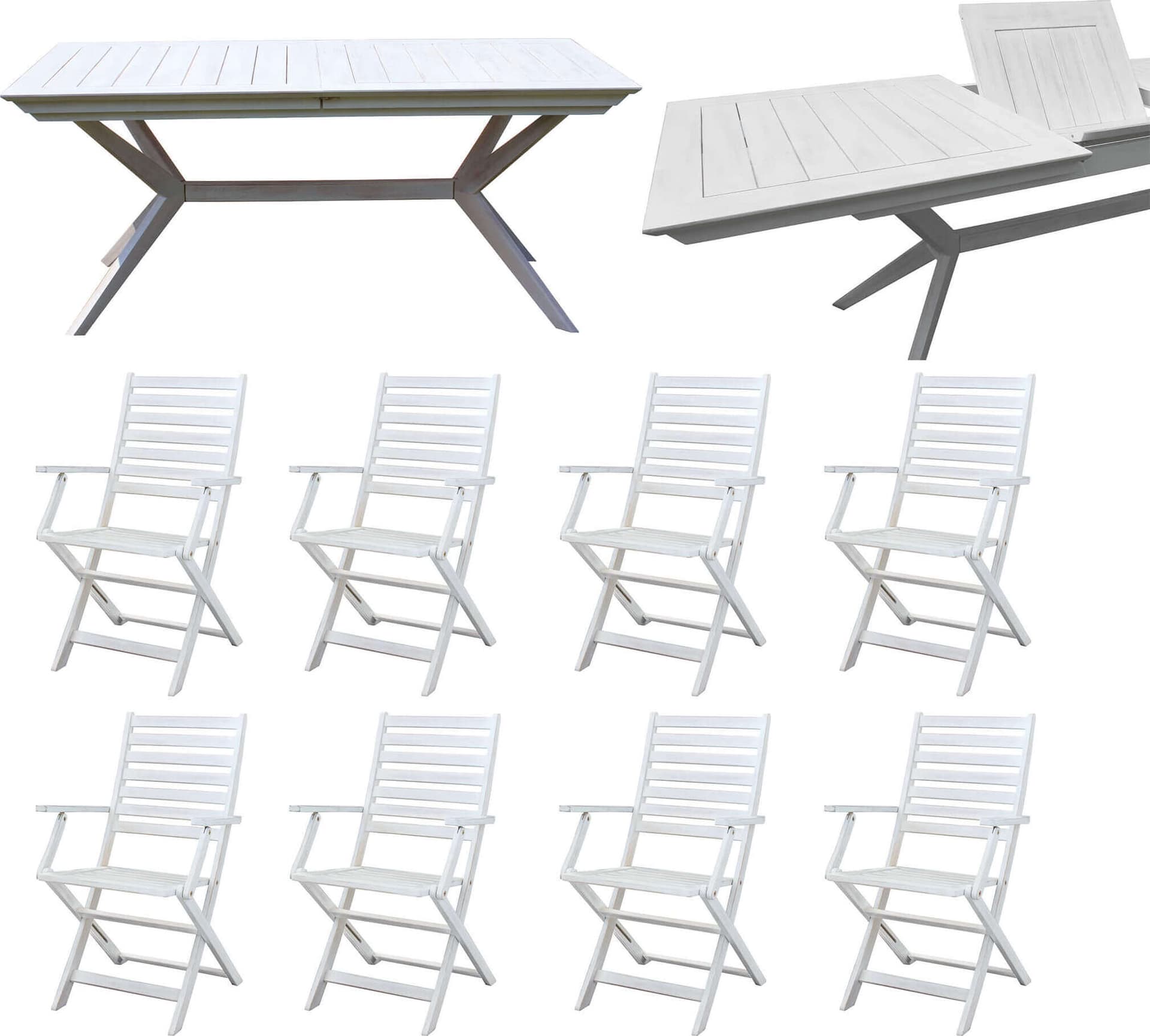 CAESAR---set-tavolo-da-giardino-allungabile-180/240x90-compreso-di-8-poltrone-in-legno-massiccio-di-acacia-Bianco-Milani-Home