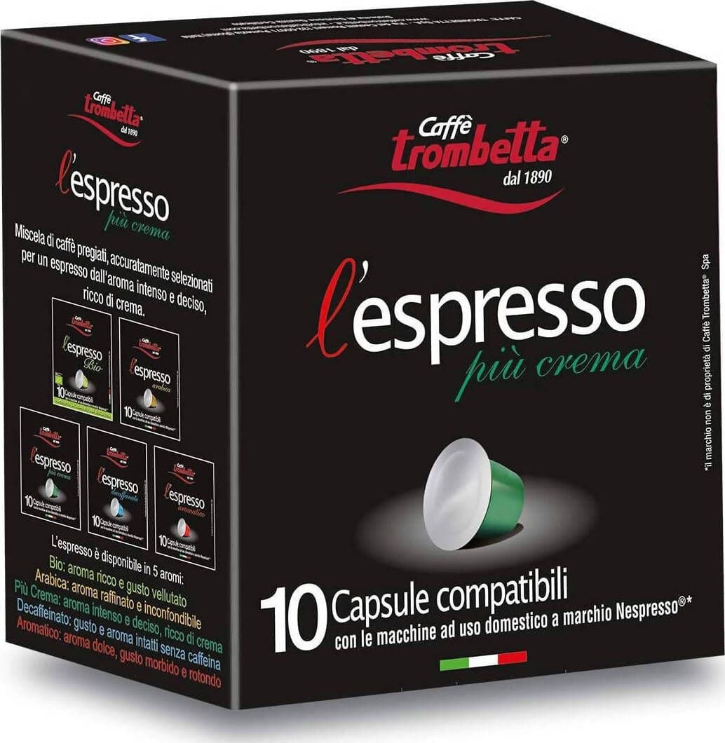 Caffè Trombetta 100x Capsule Compatibili Nespresso L'espresso Più Crema Confezione 100 Pezzi