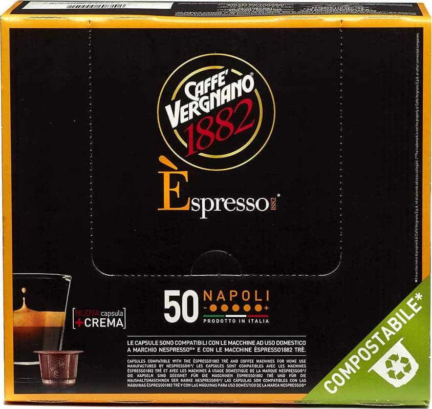 Caffè Vergnano 50 Pezzi Capsule Miscela Napoli Compatibili Nespresso Compostabili Confezione Da 50 Pz Alimentari e cura della casa/Caffè tè e bevande/Caffè/Cialde e capsule di caffè Franco Pausa Caffè - Albano Laziale, Commerciovirtuoso.it