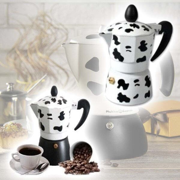 CAFFETTIERA MOKA CAFFÈ 2 TAZZE ALLUMINIO MUCCA IN ALLUMINIO MUKKA CAFFE ESPRESSO