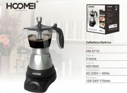 CAFFETTIERA MOKA ELETTRICA 400 WATT PER 3 TAZZE MACCHINA PER CAFFE MACINATO