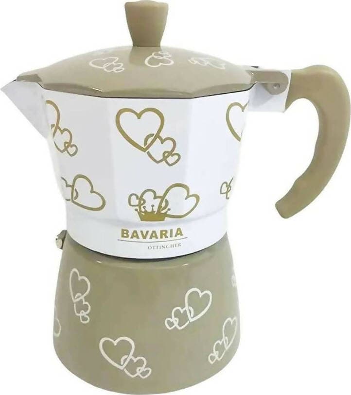 Caffettiera Moka Italiana Classica 1, 2 ,3 Tazze Bavaria My Love Con Manico Termoresistente E Corpo In Alluminio