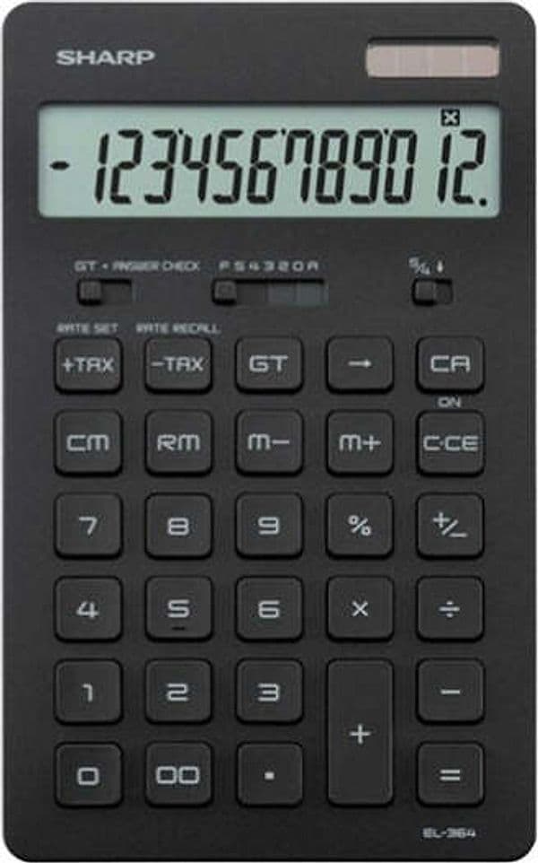 Calcolatrice da tavolo EL 364 - 176x100x13 mm - 12 cifre - Nero - Sharp - EL364BBK Cancelleria e prodotti per ufficio/Elettronica per ufficio/Calcolatrici/Finanziarie Eurocartuccia - Pavullo, Commerciovirtuoso.it