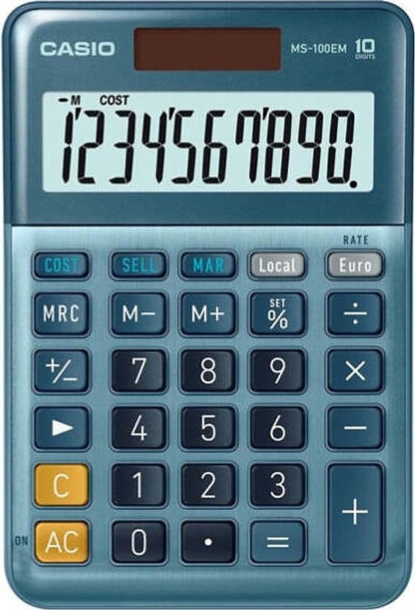 Calcolatrice da tavolo MS-100EM - 10 cifre - blu - Casio Cancelleria e prodotti per ufficio/Elettronica per ufficio/Calcolatrici/Finanziarie Eurocartuccia - Pavullo, Commerciovirtuoso.it