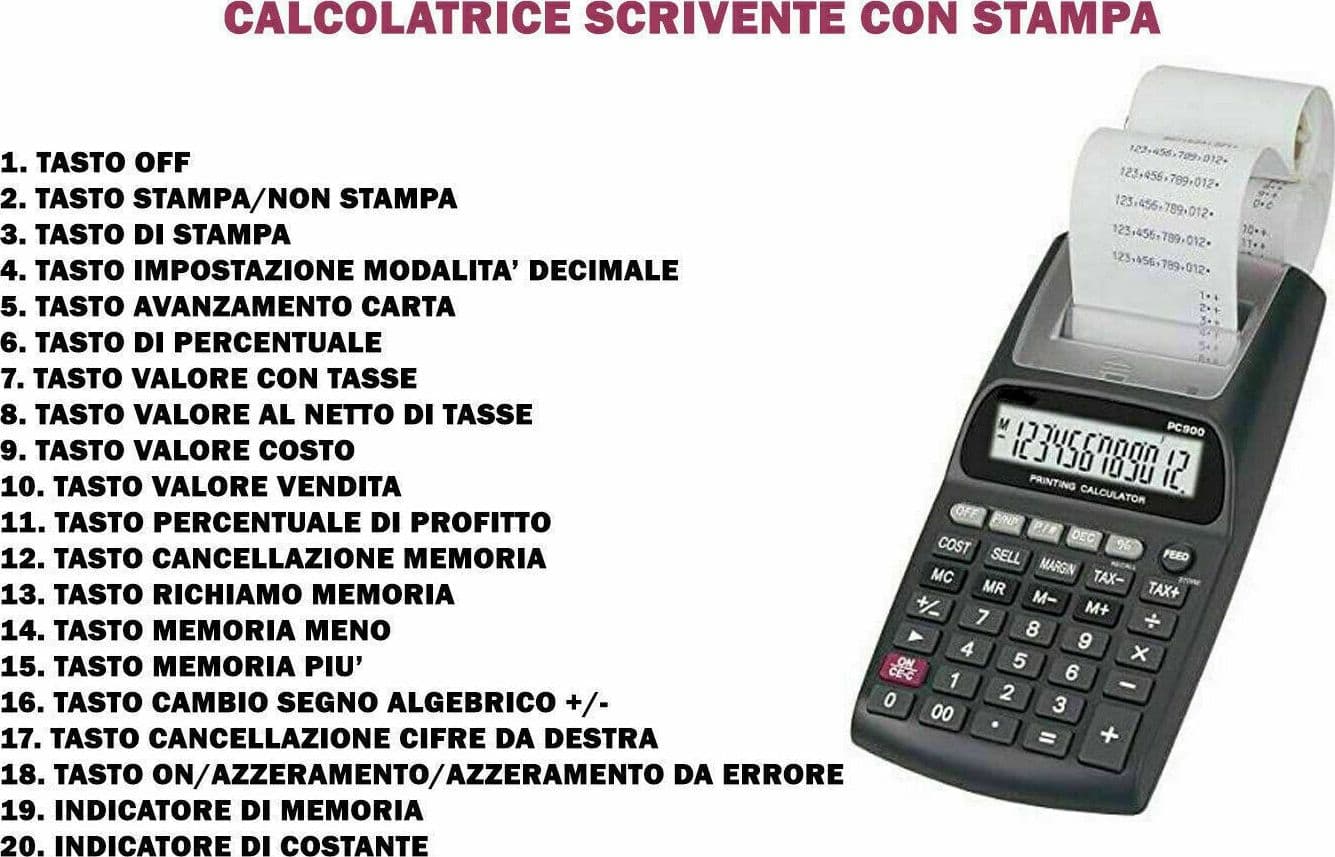 Calcolatrice portatile scrivente 12 cifre Display e calcol stampa ufficio CP1900 Cancelleria e prodotti per ufficio/Elettronica per ufficio/Calcolatrici/Stampanti Zencoccostore - Formia, Commerciovirtuoso.it