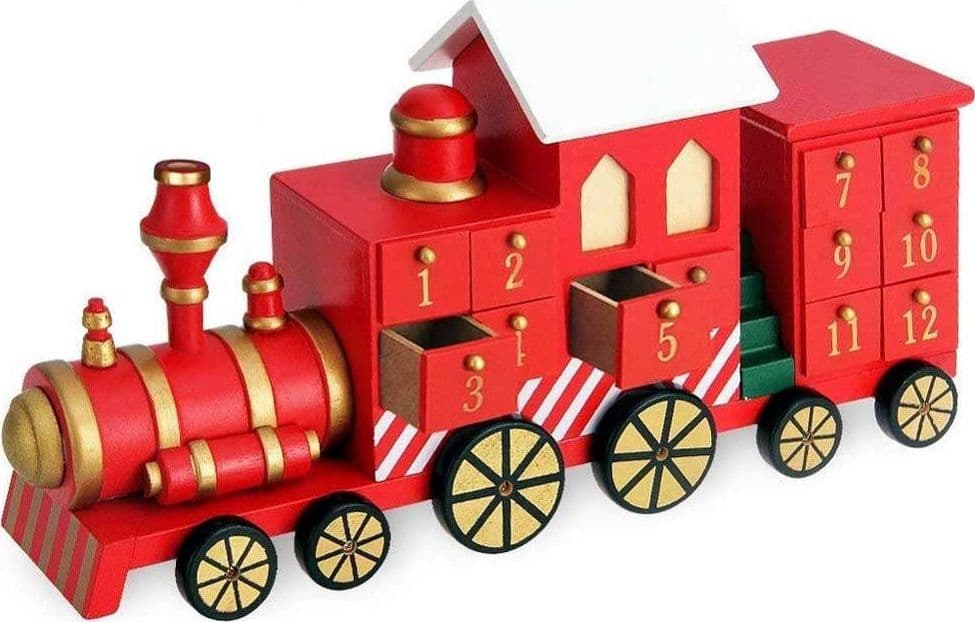 CALENDARIO AVVENTO TRENINO DI NATALE IN LEGNO 24 CASSETTI DECORAZIONI NATALIZIE