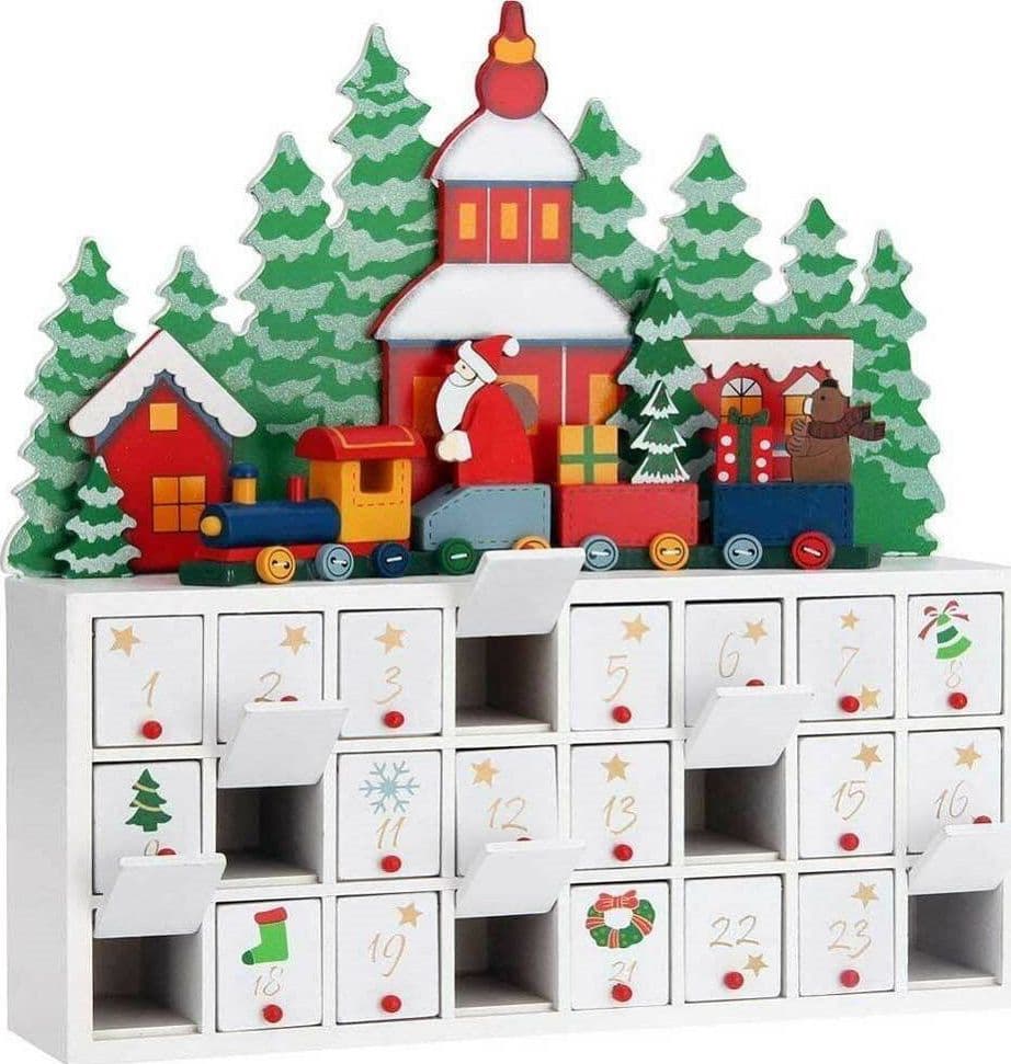 Calendario-Dell'avvento-Trenino-Natalizio-Di-Babbo-Natale-In-Legno-24-Cassetti