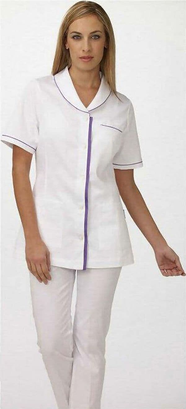 Camice Casacca Edith Donna Lavoro Dentista Infermiera Siggi Manica Corta Chiusura Bottoni Due Tasche 100% Cotone Workwear Bianca 04cs1051 in Camici da laboratorio Dresswork - Como, commercioVirtuoso.it