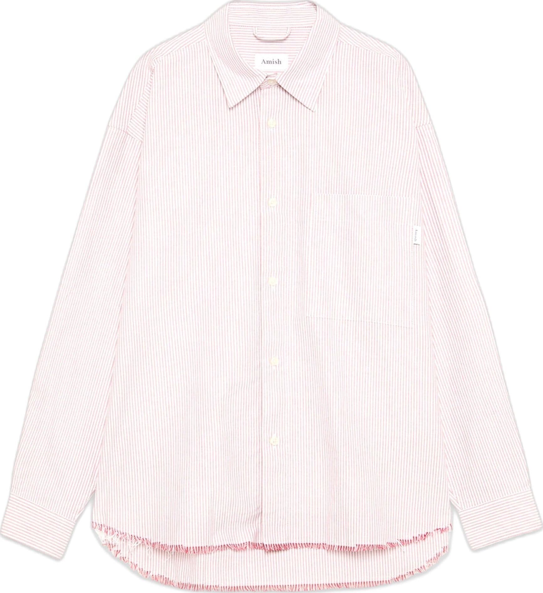 AMISH camicia amish dropped raw edge oxford stripe washed - white / red da uomo in Camicie casual Drestige - Casamassima, commercioVirtuoso.it