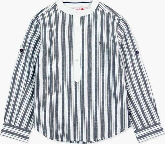 Camicia in Lino Ragazzo Righe Collo alla Coreana Camicia Blu e Bianca Bambino Camicia Casual Estiva a Righe Larghe Boboli