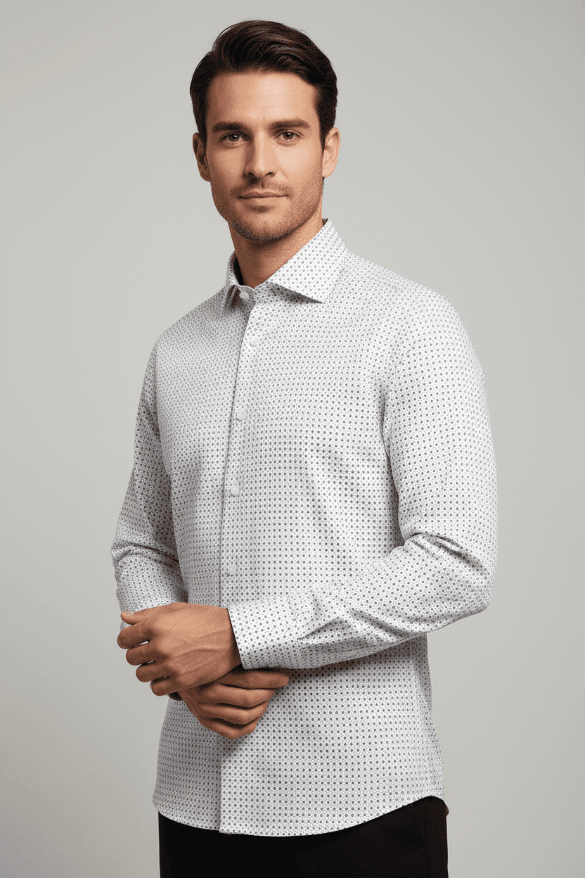 Camicia uomo Bagutta - Fantasia Collo francese Colore bianco in Camicie casual Couture - Sestu, commercioVirtuoso.it