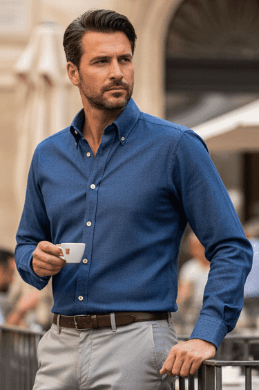 Camicia uomo Borriello - Collo button down - denim