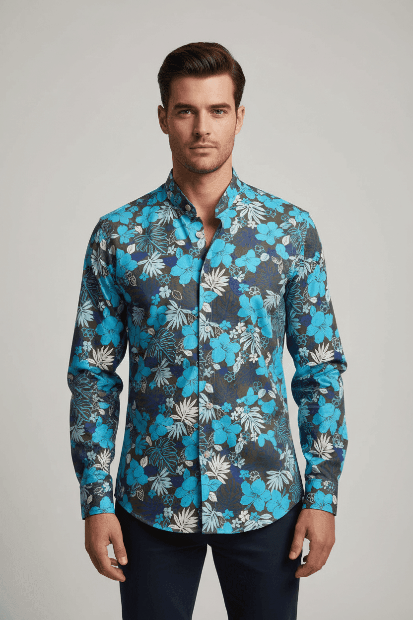 Camicia uomo Borriello - Fiori - Coreana in Camicie casual Couture - Sestu, commercioVirtuoso.it