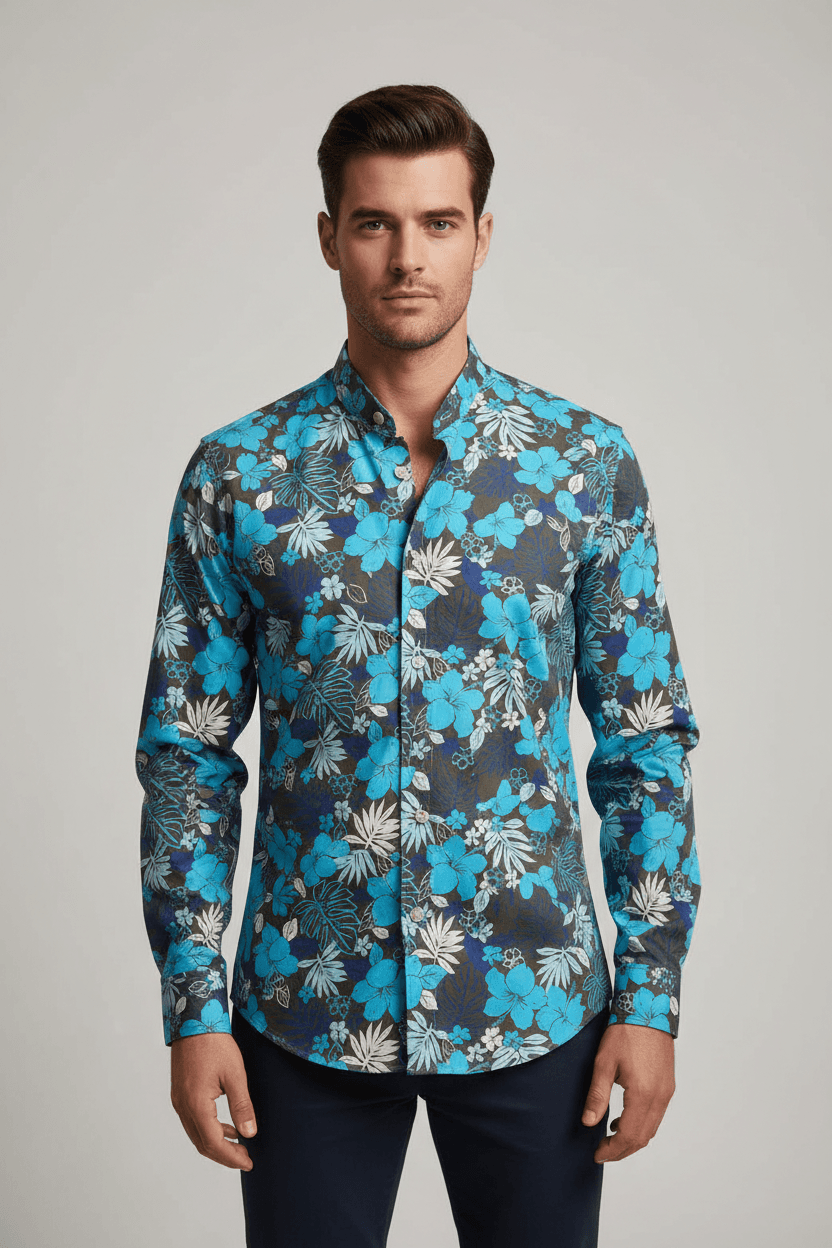 Camicia uomo Borriello - Fiori - Coreana in Camicie casual Couture - Sestu, commercioVirtuoso.it