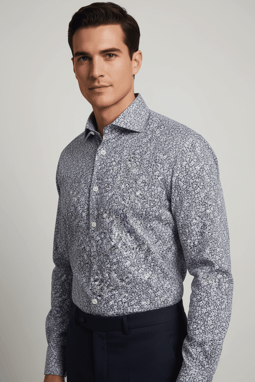 Camicia uomo Borriello - Fiori - Blu/bianco in Camicie casual Couture - Sestu, commercioVirtuoso.it