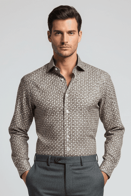 Camicia uomo Sonrisa - Fantasia - collo francese - Marrone/celeste/beige in Camicie casual Couture - Sestu, commercioVirtuoso.it