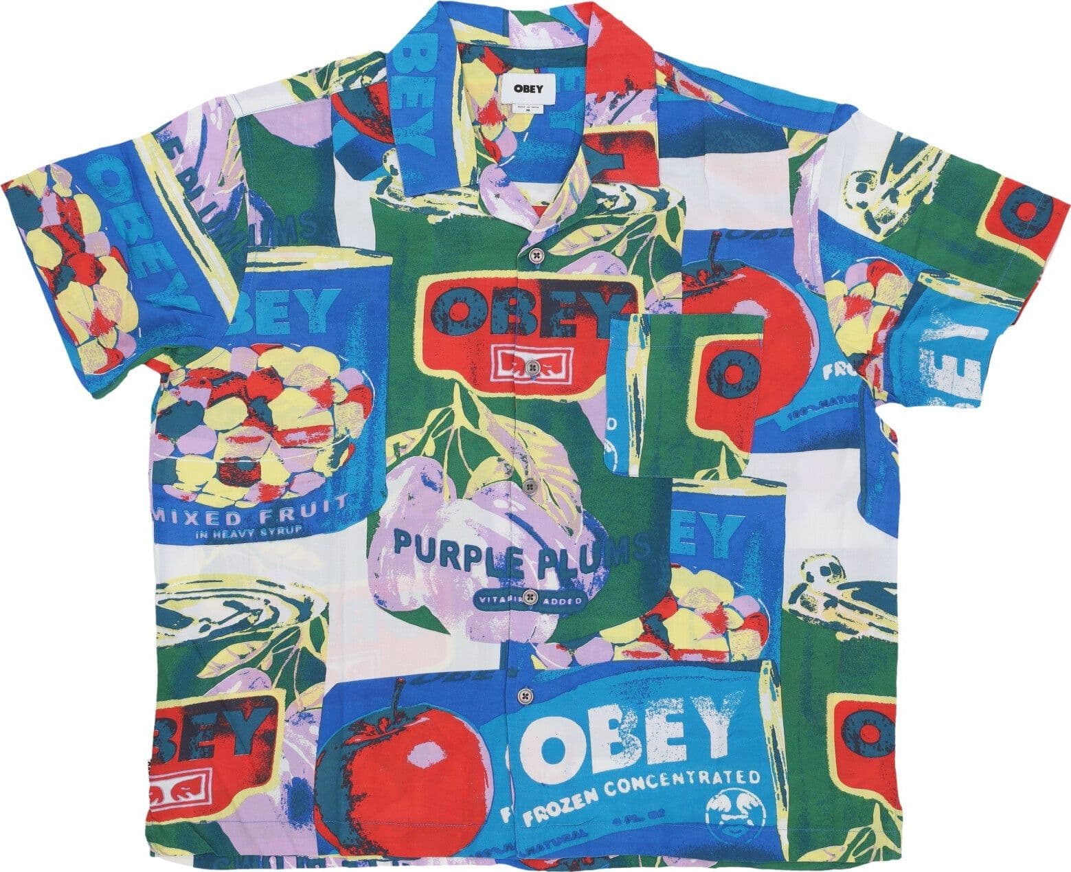 OBEY Camicia Manica Corta Uomo Fruit Cans Woven Black Multi da uomo in Camicie casual Drestige - Casamassima, commercioVirtuoso.it