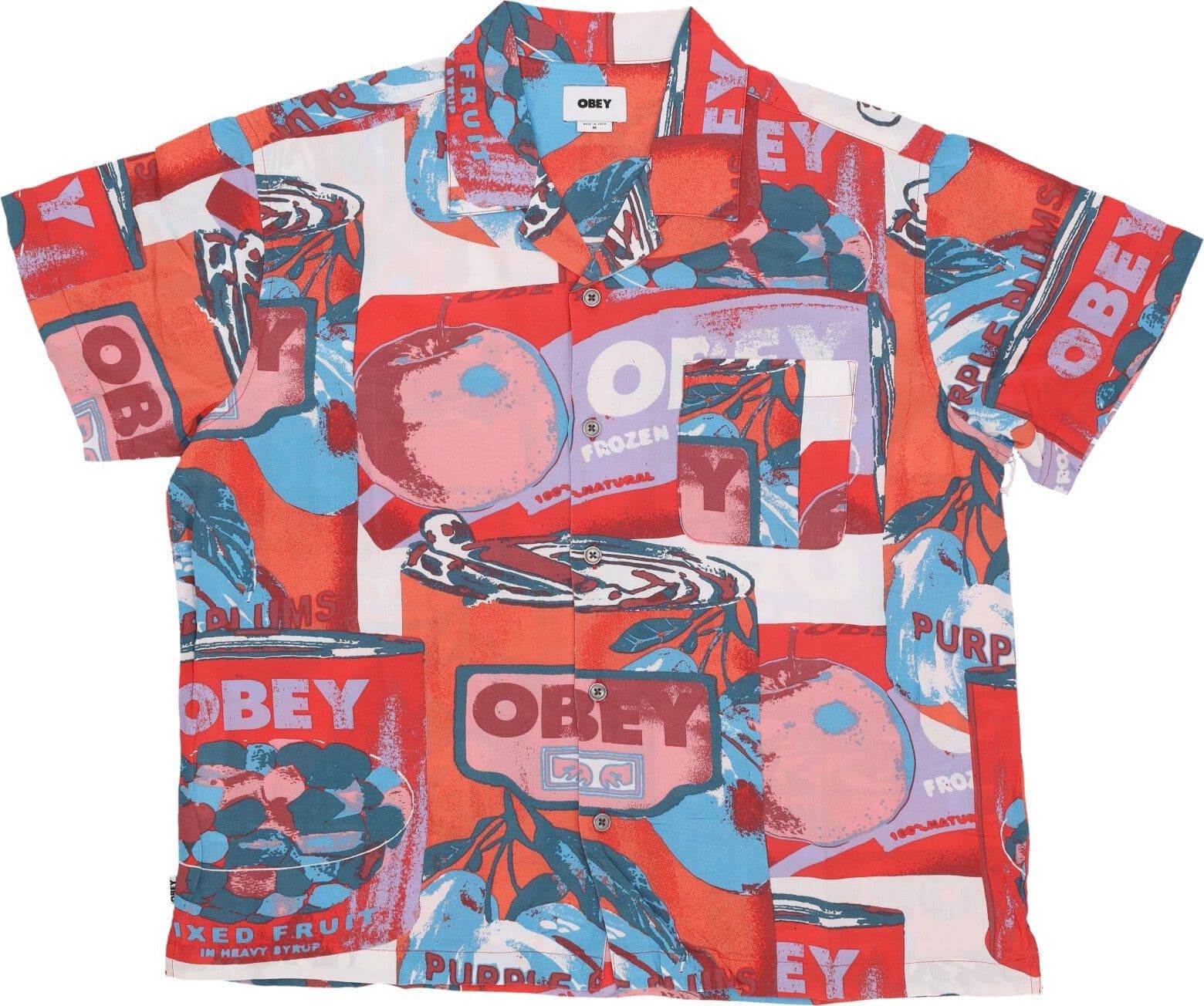 OBEY Camicia Manica Corta Uomo Fruit Cans Woven Lily White Multi da uomo in Camicie casual Drestige - Casamassima, commercioVirtuoso.it