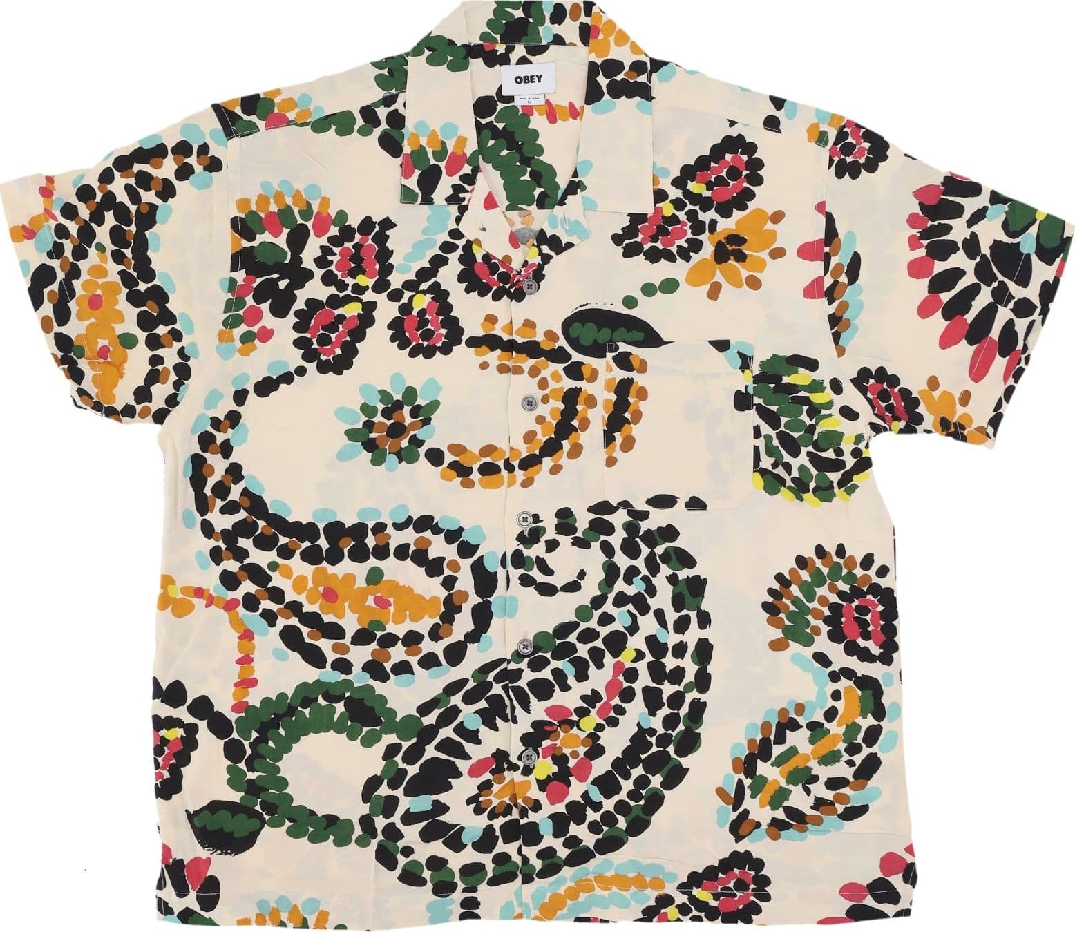 OBEY Camicia Manica Corta Uomo Paisley Dots Woven Shirt White Smoke Multi da uomo in Camicie casual Drestige - Casamassima, commercioVirtuoso.it