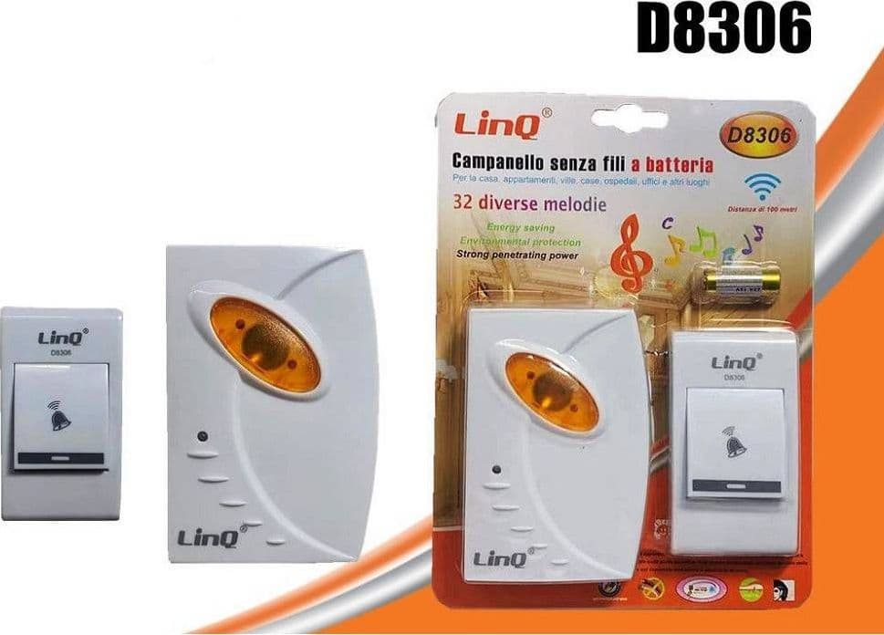 CAMPANELLO WIRELESS A BATTERIA SENZA FILI 32 MELODIE CASA PORTA DISTANZA 100MT D8306