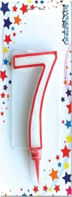 CANDELA GIGANTE GLITTER NUMERO 7 COMPLEANNO CANDELINA FESTA ANIMAZIONE PARTY