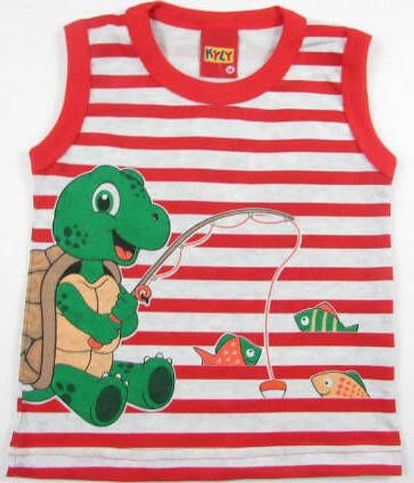 Canotta Bambino Righe Bianca e Rossa Top Bimbo Estivo Rigato Stampa Tartaruga Maglietta 100% Cotone Spalla Larga Canottiera Tartarughina CANOTTA Piccole Canaglie - Tropea, Commerciovirtuoso.it
