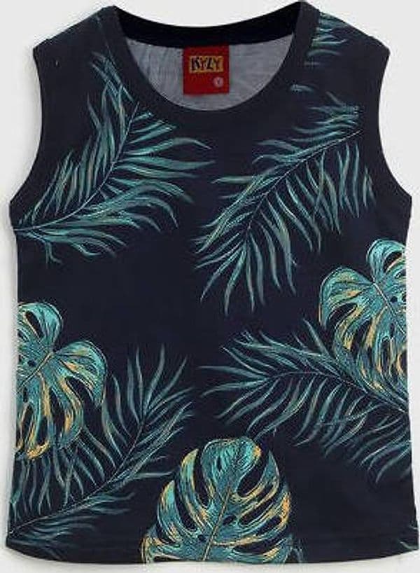 Canottiera Bambino Estiva Stampa Foglie Canotta Spalla Larga Bimbo Girocollo Estate Stampata Colorata Blu Scuro Verde 100% Cotone CANOTTA Piccole Canaglie - Tropea, Commerciovirtuoso.it