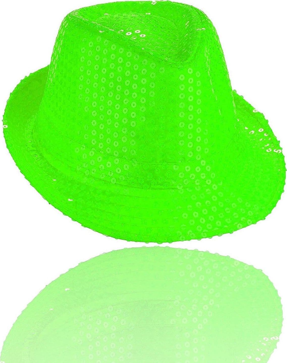 CAPPELLO BORSALINO PAILLETTES VERDE FLUO SPETTACOLO TEATRO PAILLETTE UOMO DONNA