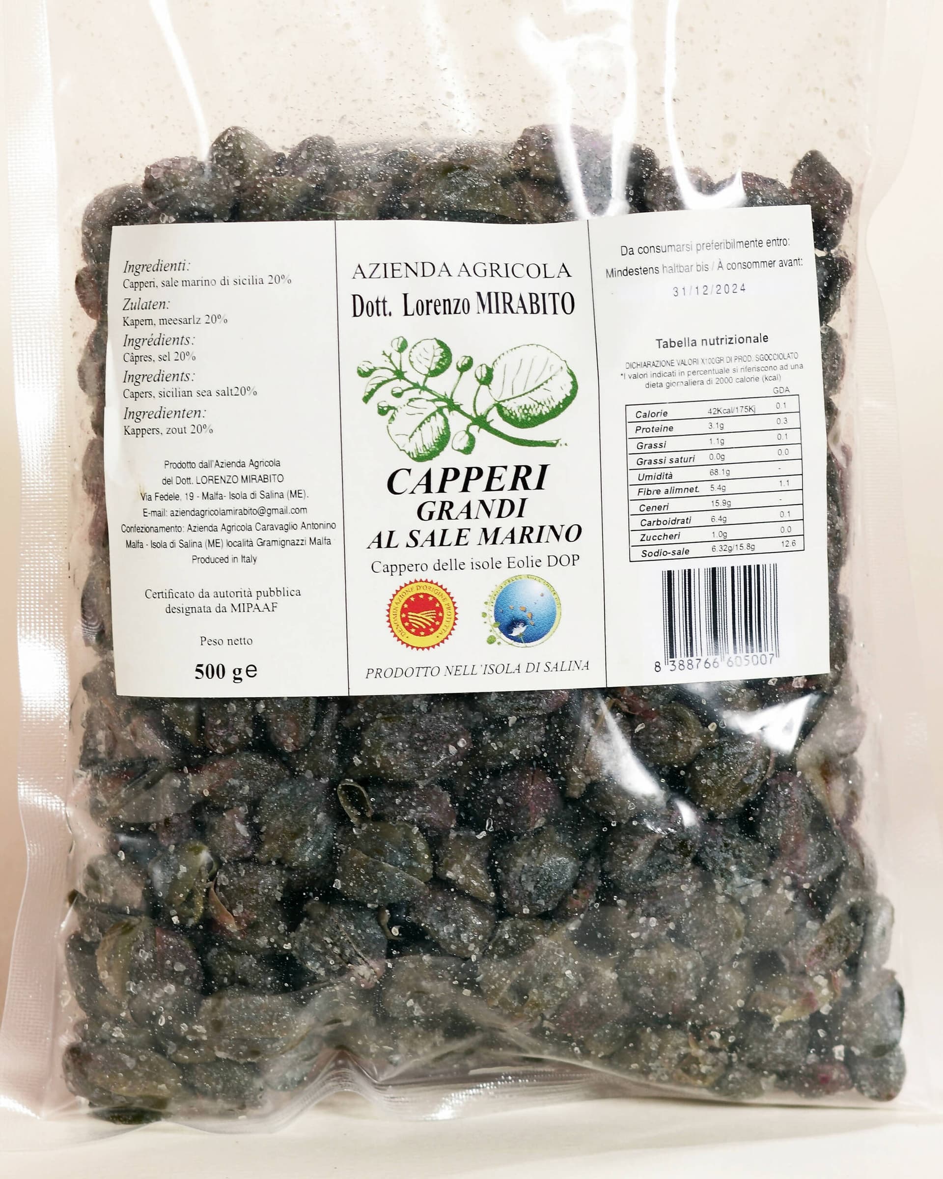 Capperi Grandi Dop Sottosale Di Salina in 3 buste Buste Da 500g cadauna Azienda Agricola Dott. Lorenzo Mirabito in Capperi Azienda Agricola Mirabito - Salina, commercioVirtuoso.it