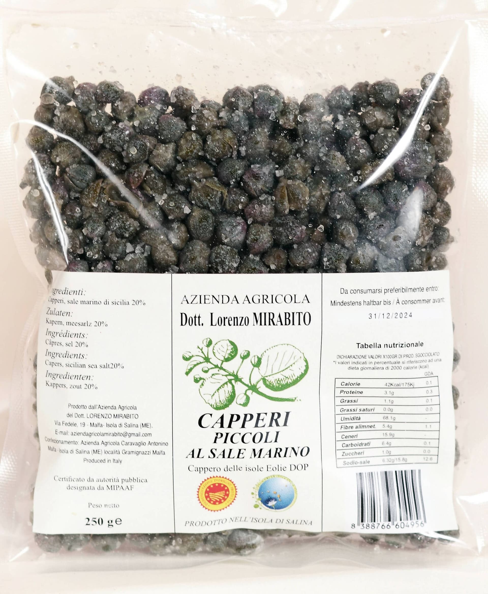 Capperi Piccoli Dop Sottosale Di Salina in 3 Buste Da 250g cadauna Azienda Agricola Dott. Lorenzo Mirabito