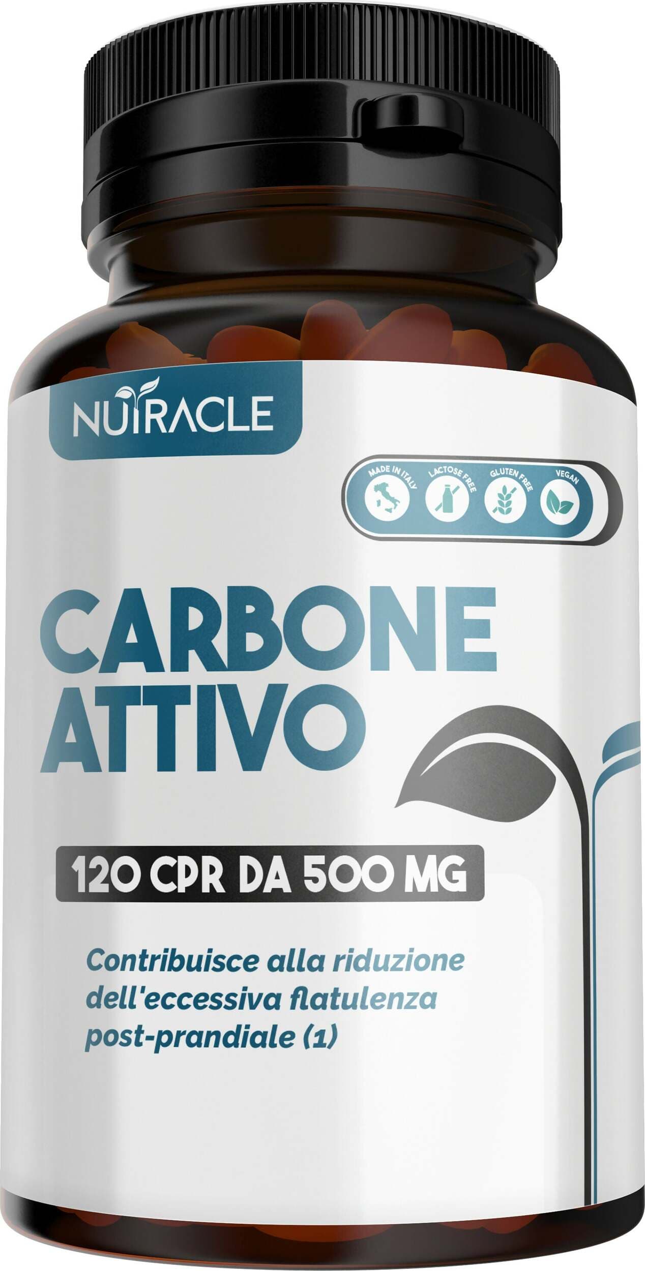 Carbone attivo vegetale integratore 120cpr → gonfiore addominale gas intestinale