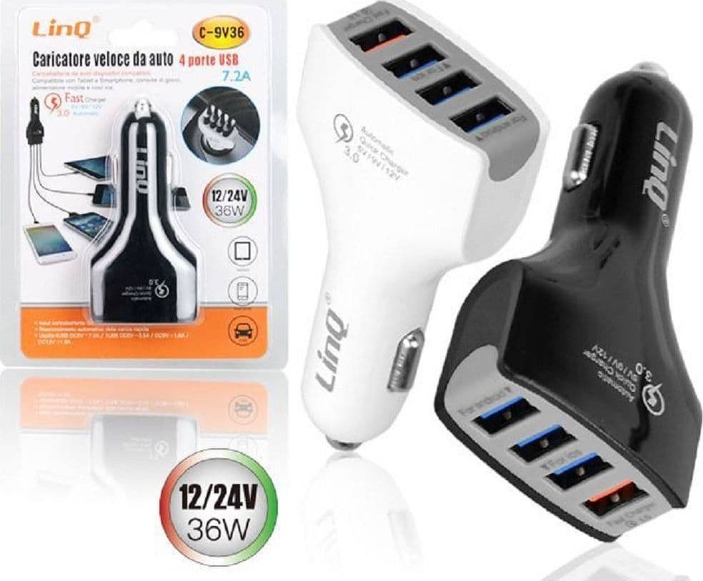 Caricabatteria Da Auto Ricarica Veloce 4 Porte Usb 5v 9v 12v 24v 7.2a 36w C-9v36 Elettronica/Cellulari e accessori/Accessori/Caricabatterie/Caricabatterie da auto Trade Shop italia - Napoli, Commerciovirtuoso.it