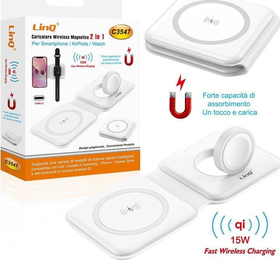 Caricabatterie Wireless Magnetico 15w 2in1 Qi Smartphone Airpods Smartwatch C3547 Elettronica/Cellulari e accessori/Accessori/Caricabatterie/Caricabatterie a induzione Trade Shop italia - Napoli, Commerciovirtuoso.it