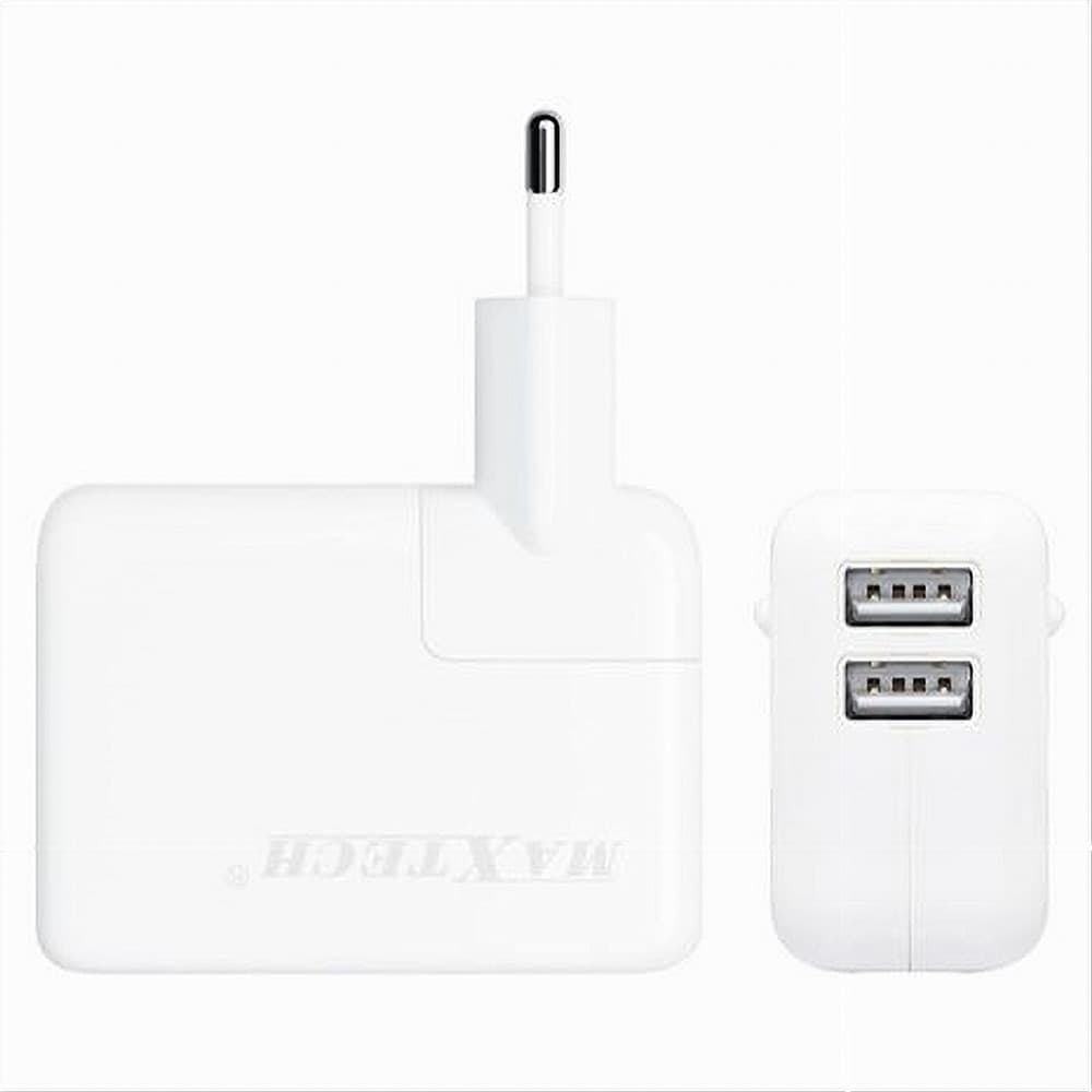Caricatore-Presa-Spina-2-Usb-Ultra-Ricarica-Smartphone-5v-2100ma-Maxtech-Ca-s012