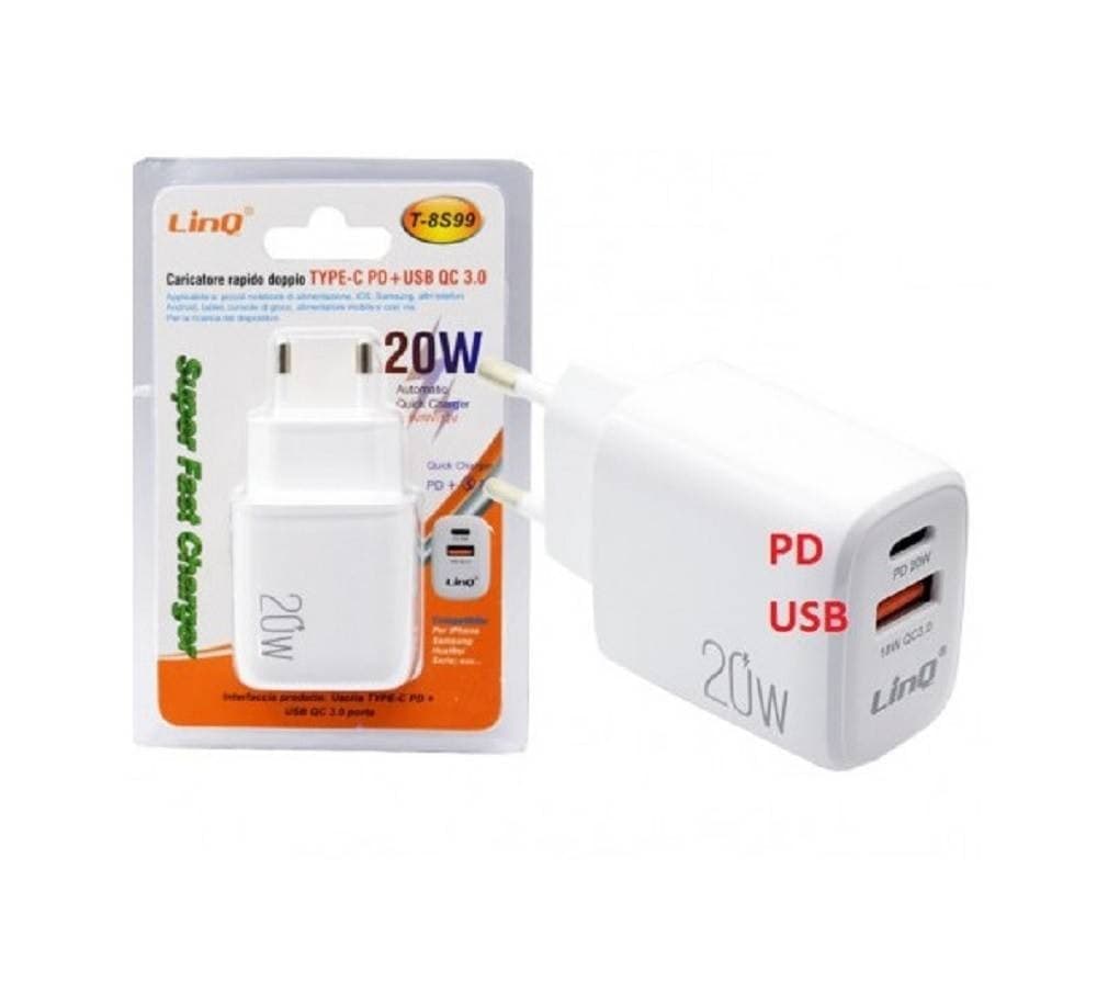 Caricatore Rapido Doppio Type C Pd + Usb Qc 3.0 Super Fast Charger 20w T-8s99 Elettronica/Informatica/Accessori/Adattatori/Adattatori USB a USB Trade Shop italia - Napoli, Commerciovirtuoso.it