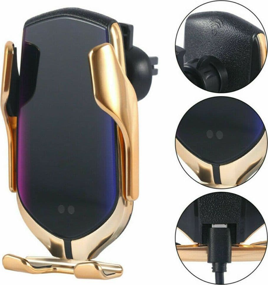 CARICATORE VELOCE AUTOMATICO BLOCCAGGIO R1 WIRELESS PER IPHONE ANDROIDE 360° 10W